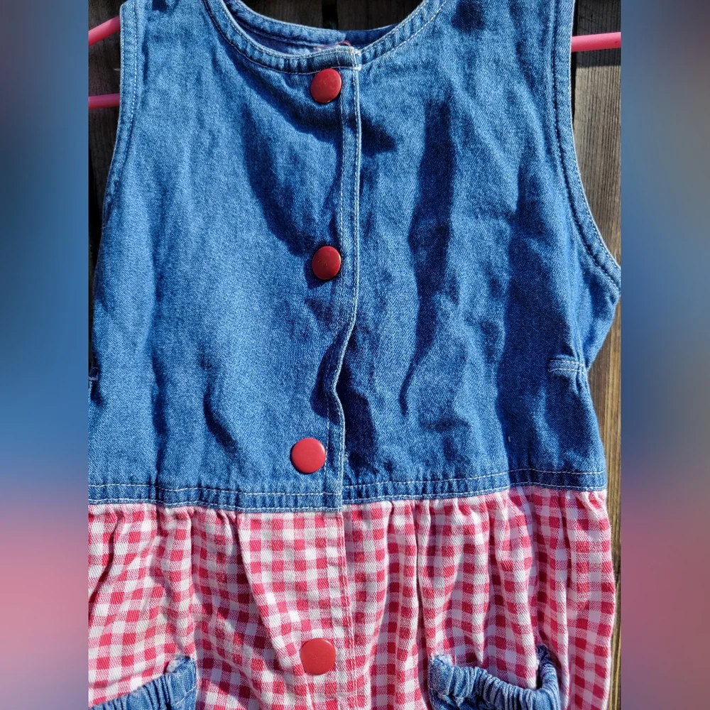 Vintage 80s/90s Romper Girls 24 Months Red Plaid with Ruffles Button Front